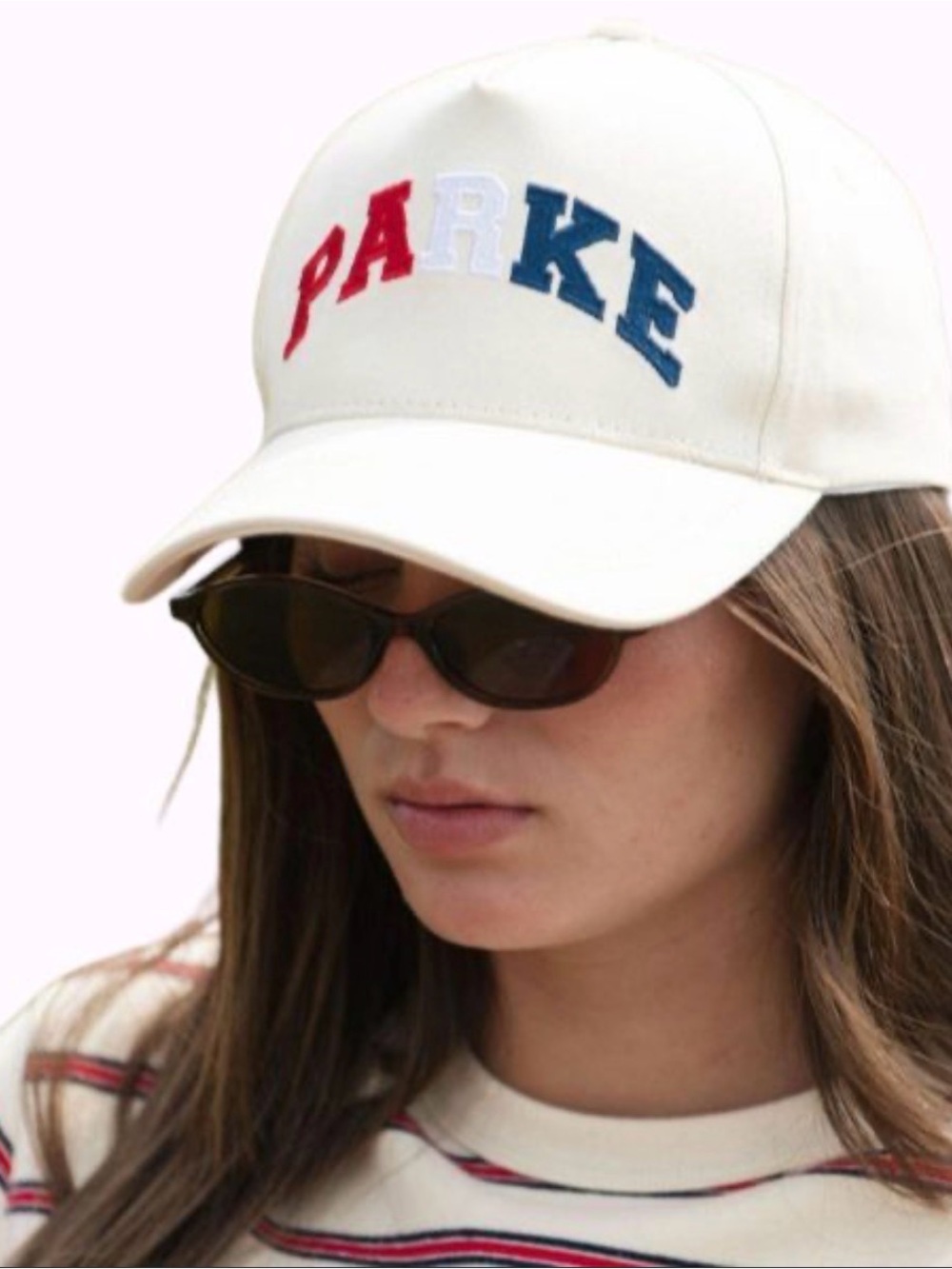 PARKE - never worn Cream Baseball Cap with Red, White & Blue Lettering